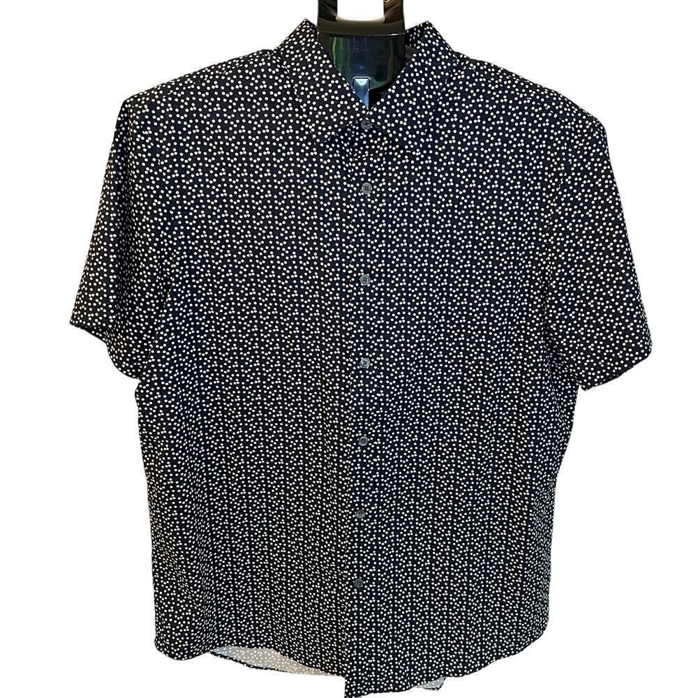 Michael Kors Classic Fit Short Sleeve Button Down Shirt, Size L, Navy White Dots
